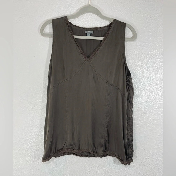 J. Jill 100% Silk Soft Brown Lace Detail V-Neck Sleeveless Cami Tank Top Size 14 - Picture 12 of 12